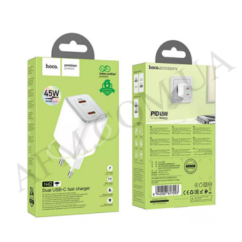 СЗУ блок Hoco N42 PD45W (2 Type-C) білий!