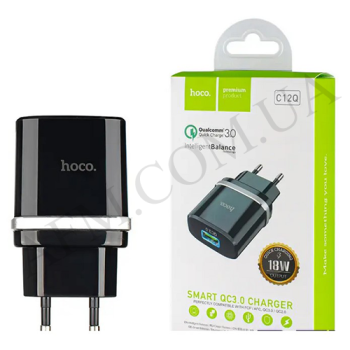 СЗУ блок Hoco C12Q (1USB/ 3A/ QC 3.0/ 18W) чорний