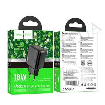 СЗУ блок Hoco CS21A QC3.0 (1USB/ 3A) чорний