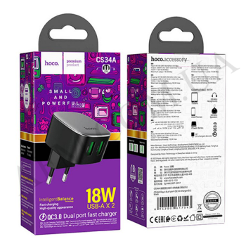 СЗУ блок Hoco CS34A QC3.0 (2USB) чорний