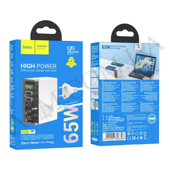 СЗУ блок Hoco N36 PD65W + QC3.0 (3 Type-C/ 3 USB) білий