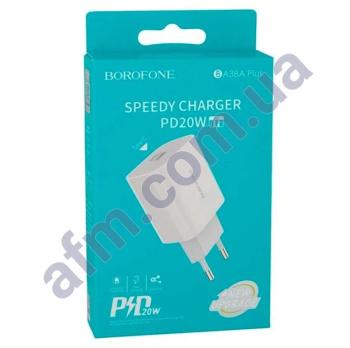СЗУ блок Borofone BA38A Plus PD20W+QC3.0 (1 Type-C/ 3A) білий