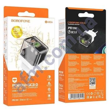 СЗУ блок Borofone BA80A PD20W+QC3.0 (USB/ Type-C) прозрачно-чорне