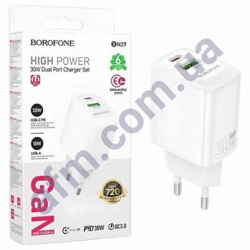 СЗУ блок Borofone BN29 PD30W+QC3.0 (USB/ Type-C) білий