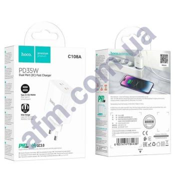 СЗУ блок Hoco C108A PD35W (2 Type-C) білий