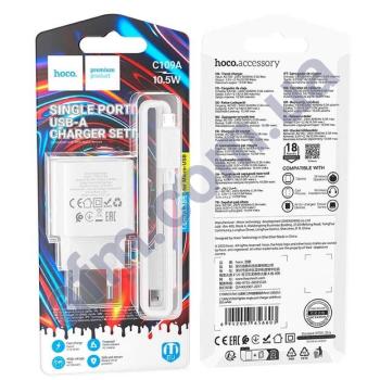 СЗУ блок Hoco C109A PD10.5W (1 USB/ 10.5W) + кабель Micro USB білий