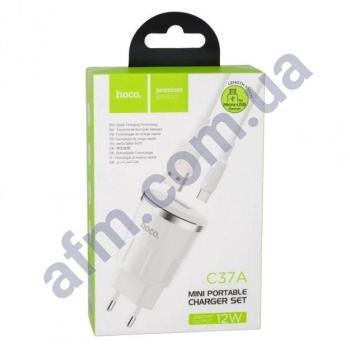 СЗУ блок Hoco C37A Thunder (1USB/ 2.4A) + кабель Micro USB білий