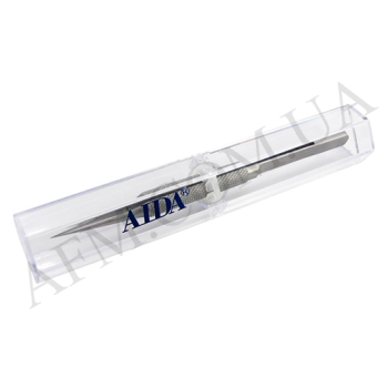 Пінцет в футляре титановый Aida AD-116-11 прямий з рифлёными ручками