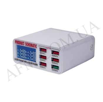 Зарядная станція WLX-896 (Fast Charge 3.0, цифрова індикація параметров зарядки, 6 USB, 40W)