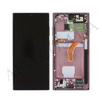 Дисплей Samsung S908B Galaxy S22 Ultra OLED чорний + рамка фіолетова