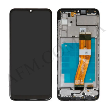 Дисплей Samsung A037G Galaxy A03s (жёлтый шлейф) (163*72) чорний + рамка