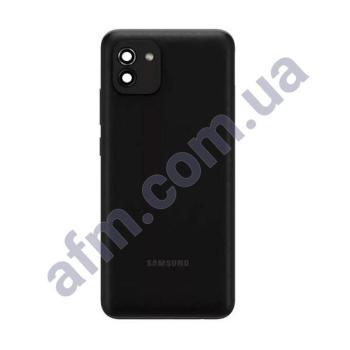 Задня кришка Samsung A035 Galaxy A03 чорна Black + Скло камери